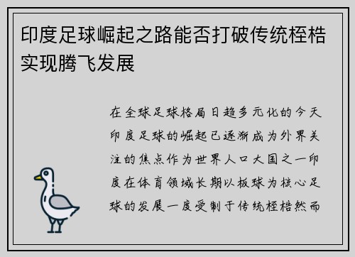 印度足球崛起之路能否打破传统桎梏实现腾飞发展